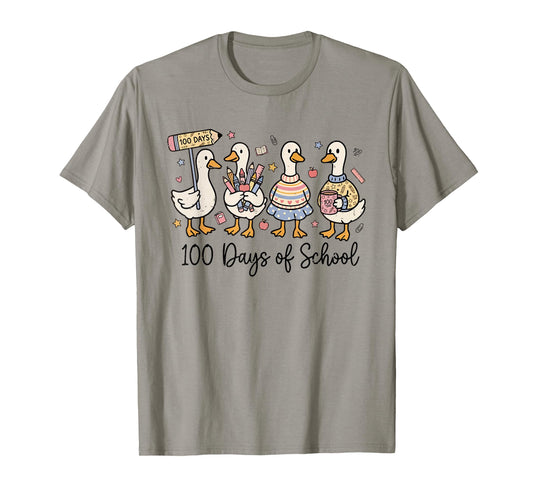 100 Days of School Duck Silly Goose Teacher 100 Days Smarter T-Shirt