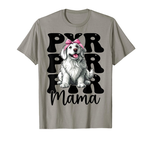 Pyr Mama Mom Great Pyrenees Dog Mother's Day Coquette Bow T-Shirt