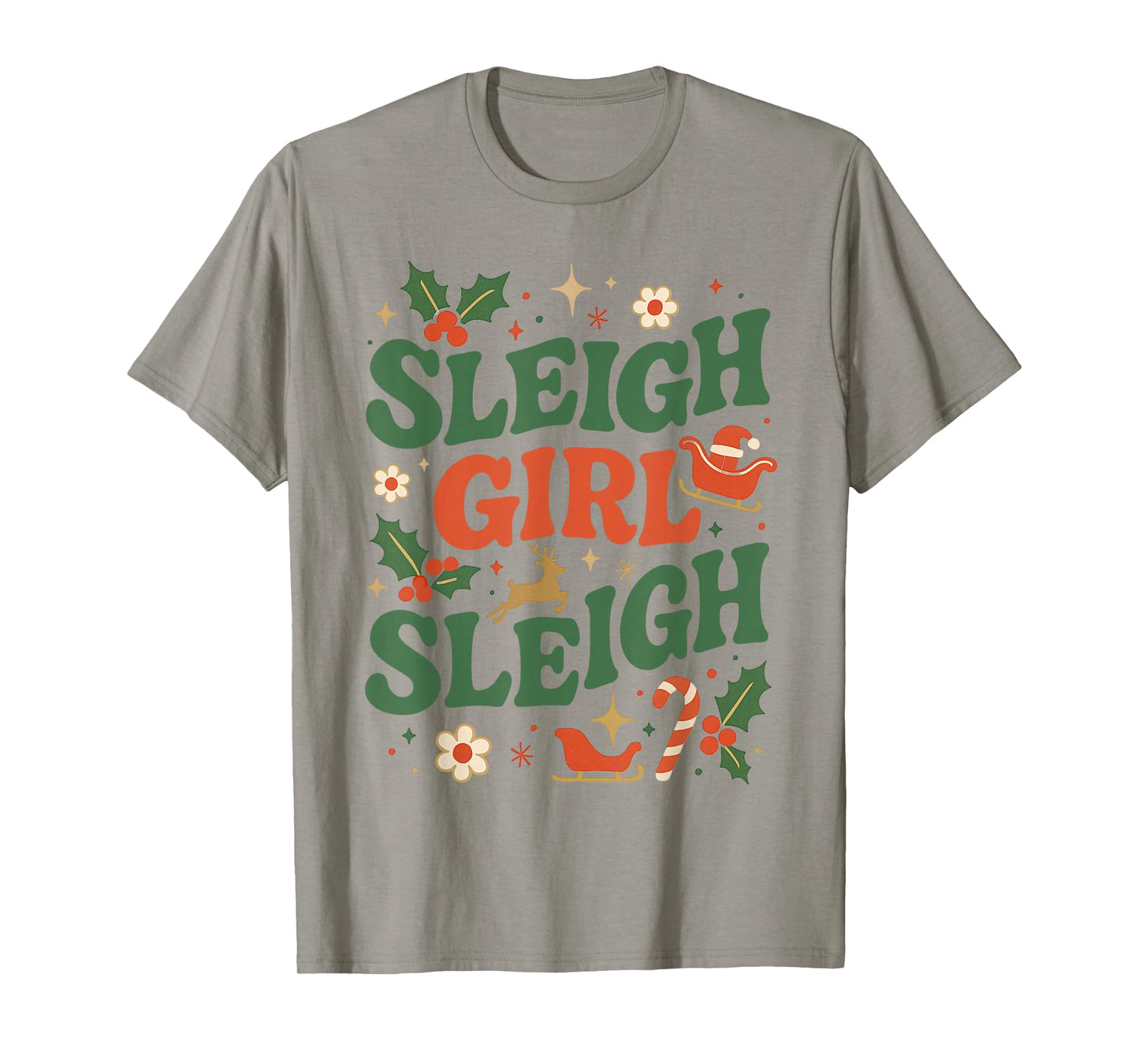 Funny Sleigh Girl Sleigh Vintage 70s Christmas Graphic T-Shirt