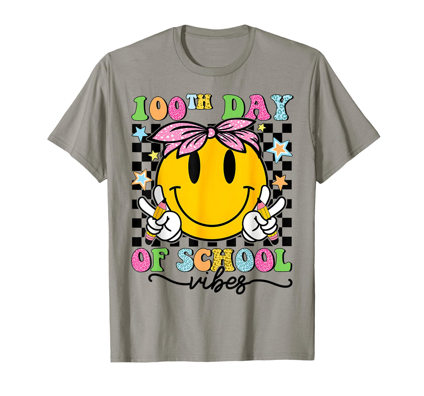 Groovy Face 100 Days of School Vibes 100th Day Bandana Girl T-Shirt