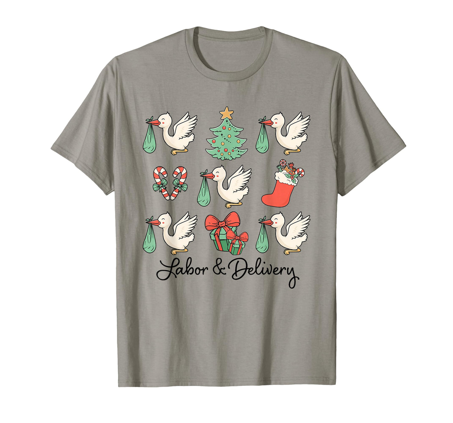 Labor and Delivery Christmas Women Nurse Stork Squad T-Shirt