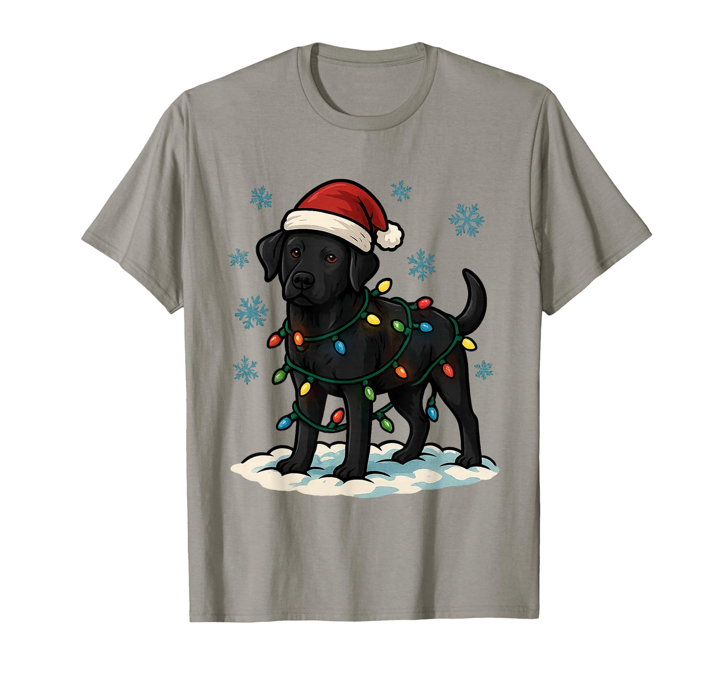 Christmas Lights Wrapped On Cute Black Lab Dog Lover T-Shirt