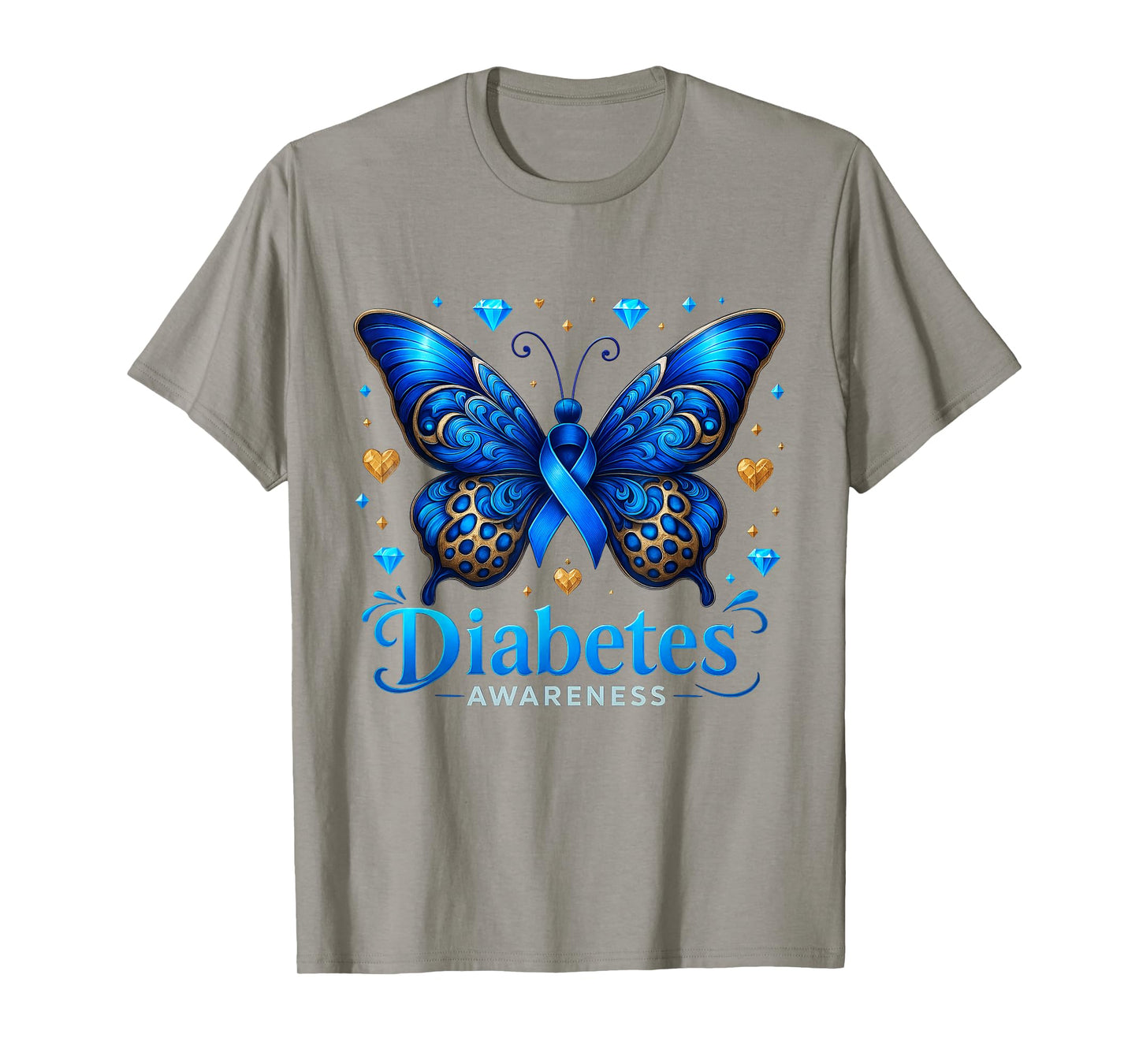 Diabetes Awareness Butterfly Diabetes Blue Ribbon T1D Womens T-Shirt