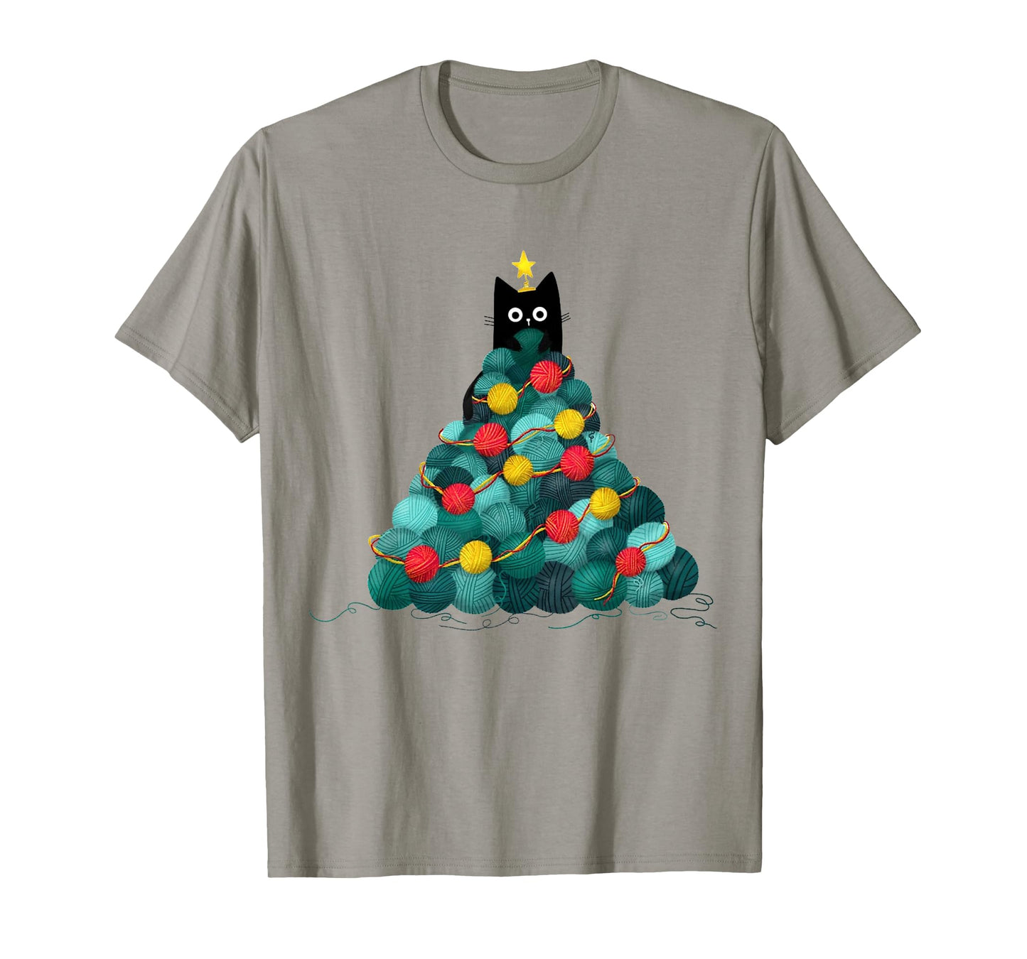 Yarn Christmas Tree Cute Cat Crochet Knitting Quilter Sewing T-Shirt