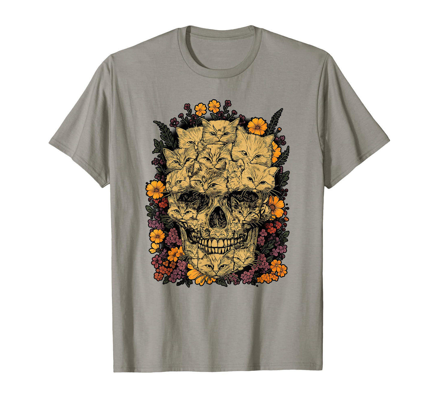 A Skull But It's Cats Kitty Skeleton Halloween Cat Skull T-Shirt
