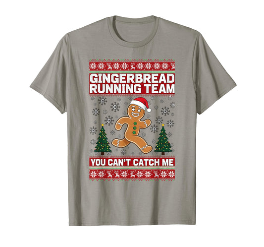 Christmas Gingerbread Running Team Funny Xmas Tee Boys Moms T-Shirt