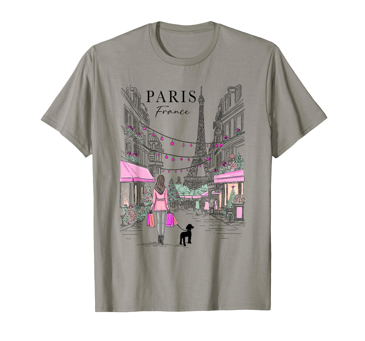 Christmas in Paris France Eiffel Tower French Girl Souvenir T-Shirt