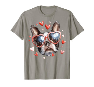 Boston Terrier Dog Valentine's Day Heart Sunglasses T-Shirt