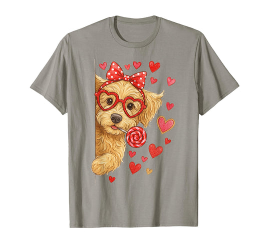 Goldendoodle Valentine Doodle Mom Coquette Pink Bow T-Shirt