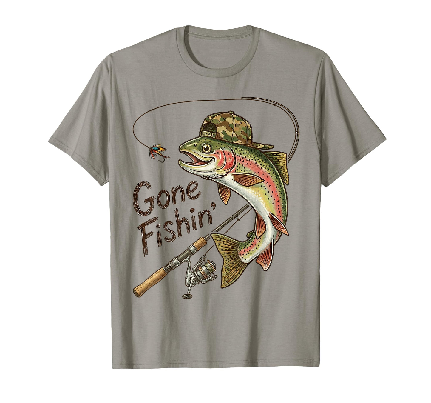 Gone Fishing Camouflage Trout Fish Vintage Fishing Funny T-Shirt
