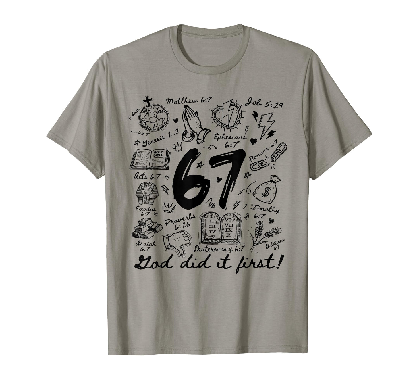 Vintage God Did It First 67 Six Seven Meme Christian Bible T-Shirt