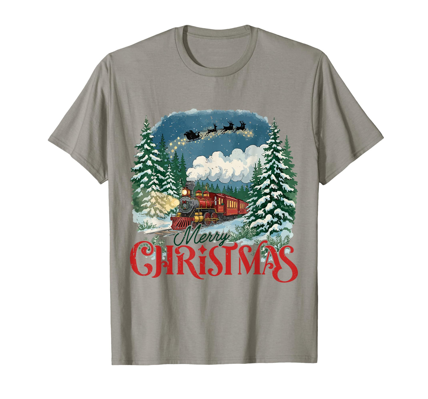 Merry Christmas Train to North Pole Xmas Santa’s Sleigh T-Shirt