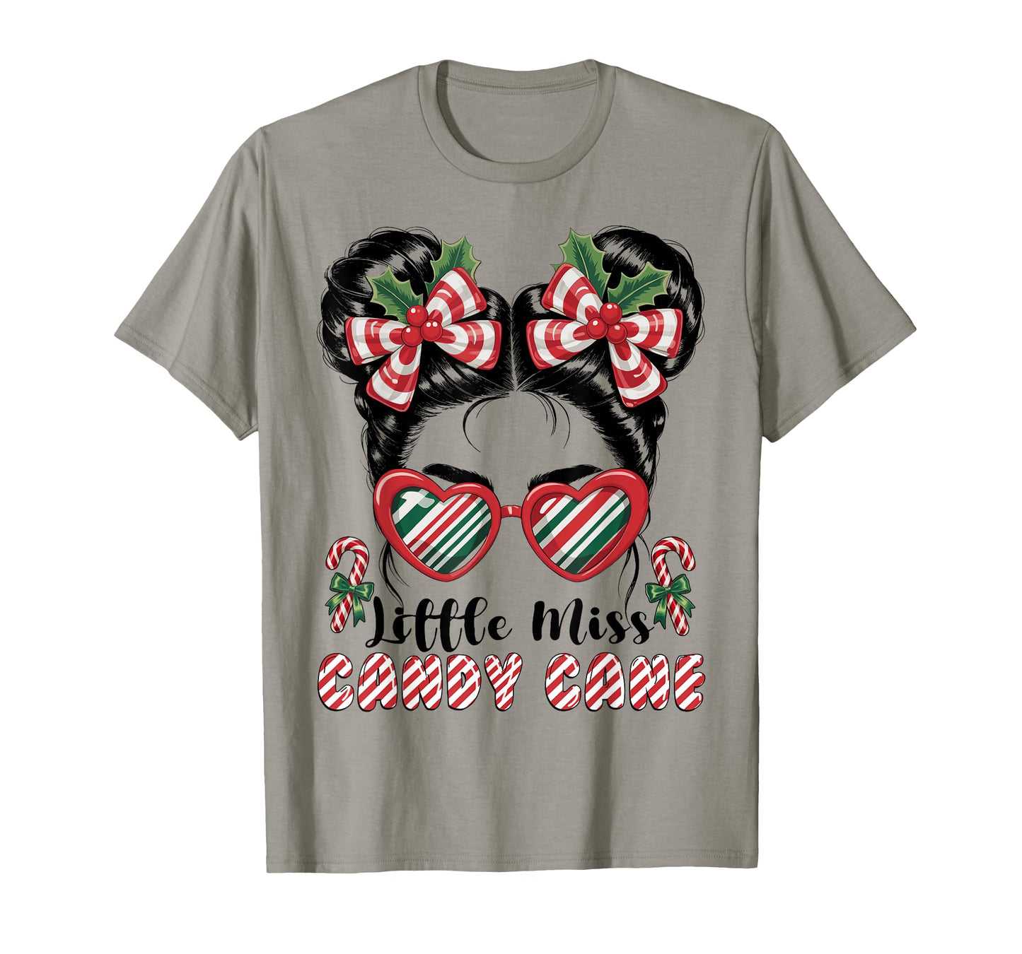 Messy Bun Little Miss Candy Cane Christmas Girls Toddlers T-Shirt
