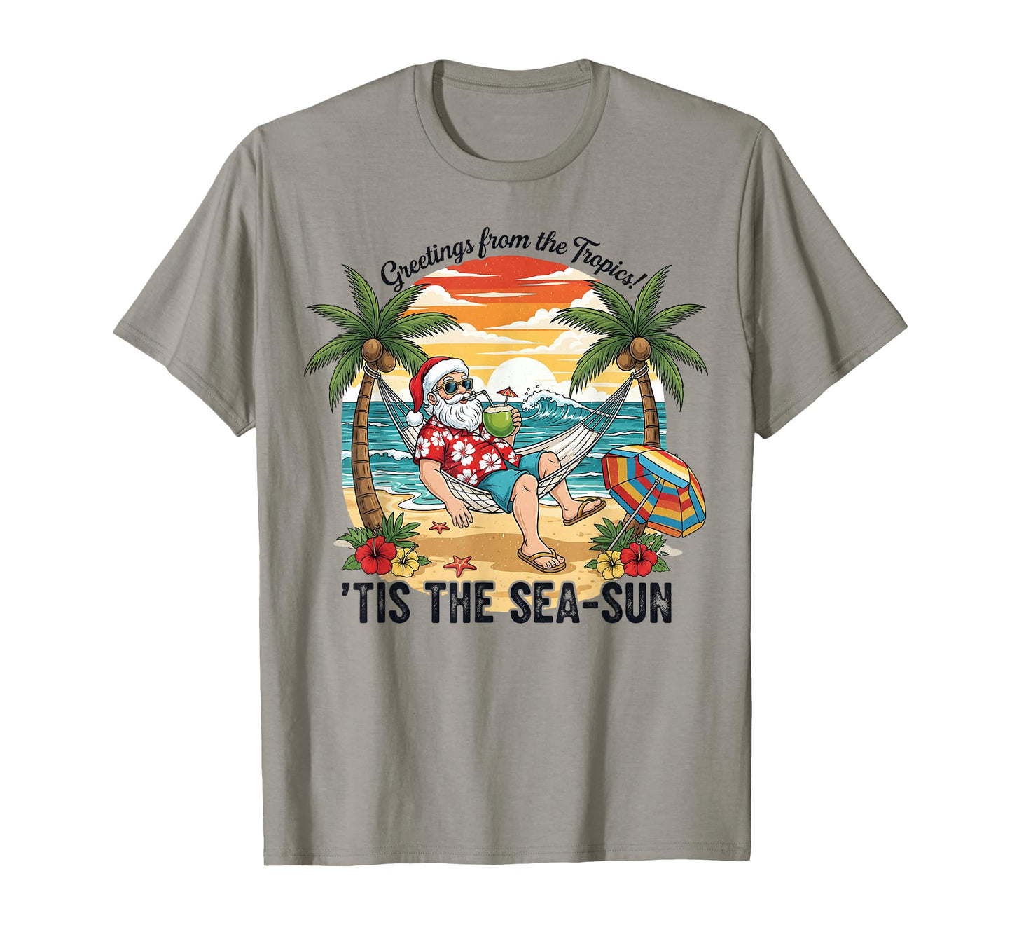 Tis The Sea-Sun Christmas in July Hawaii Santa Beach Vibes T-Shirt