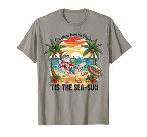 Tis The Sea-Sun Christmas in July Hawaii Santa Beach Vibes T-Shirt