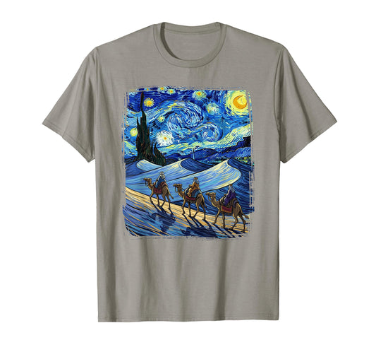 Three Kings Christmas Wise Men Holiday Van Gogh Starry Night T-Shirt