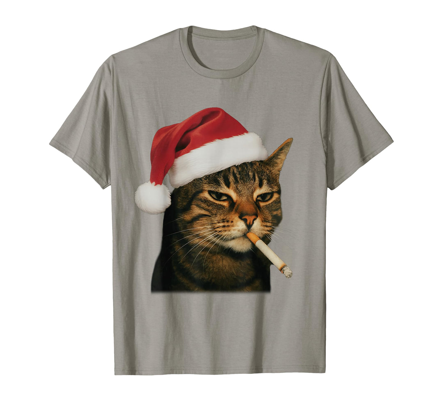 Smoking Cat Cigarette Christmas Santa Hat Cat Meme Men Women T-Shirt