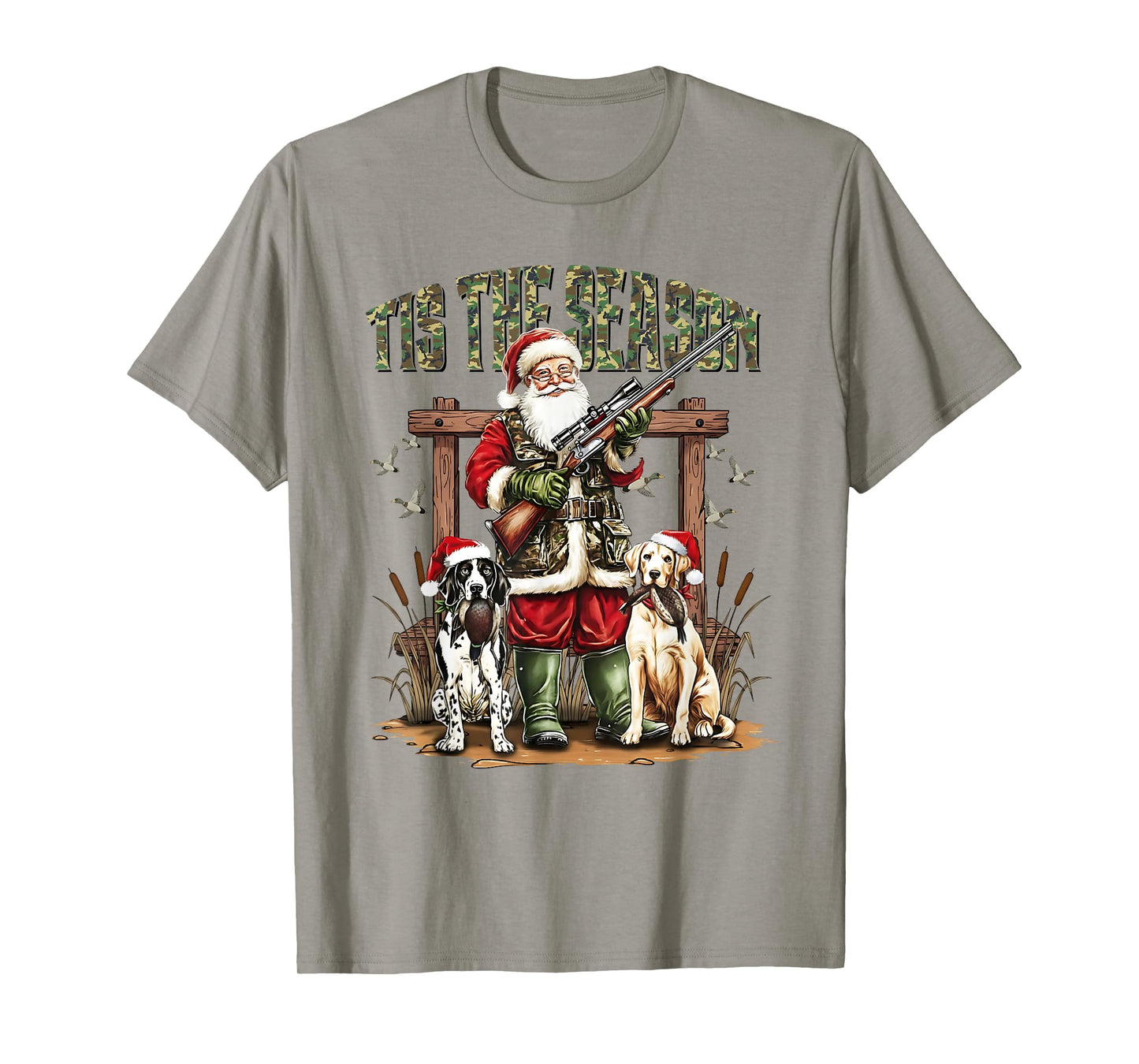 Camo Santa Tis The Season Hunter Christmas Hunting Dogs Boys T-Shirt