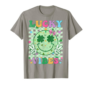 St Patricks Day Shirts Women Girls Kids Shamrock Lucky Vibes T-Shirt