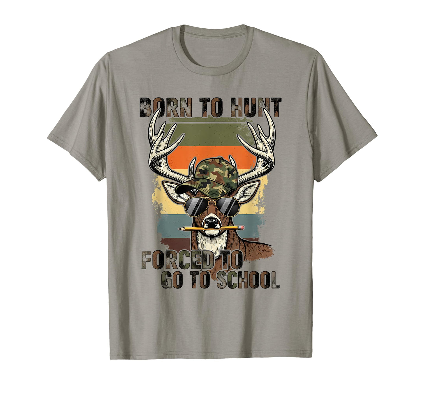Camo Deer Hunting Boy Youth Born Hunt Forced Go School Funny T-Shirt