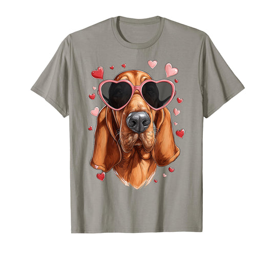 Bloodhound Dog Valentine's Day Heart Sunglasses T-Shirt