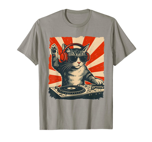 DJ Cat Funny Vintage Style Music Cat T-Shirt