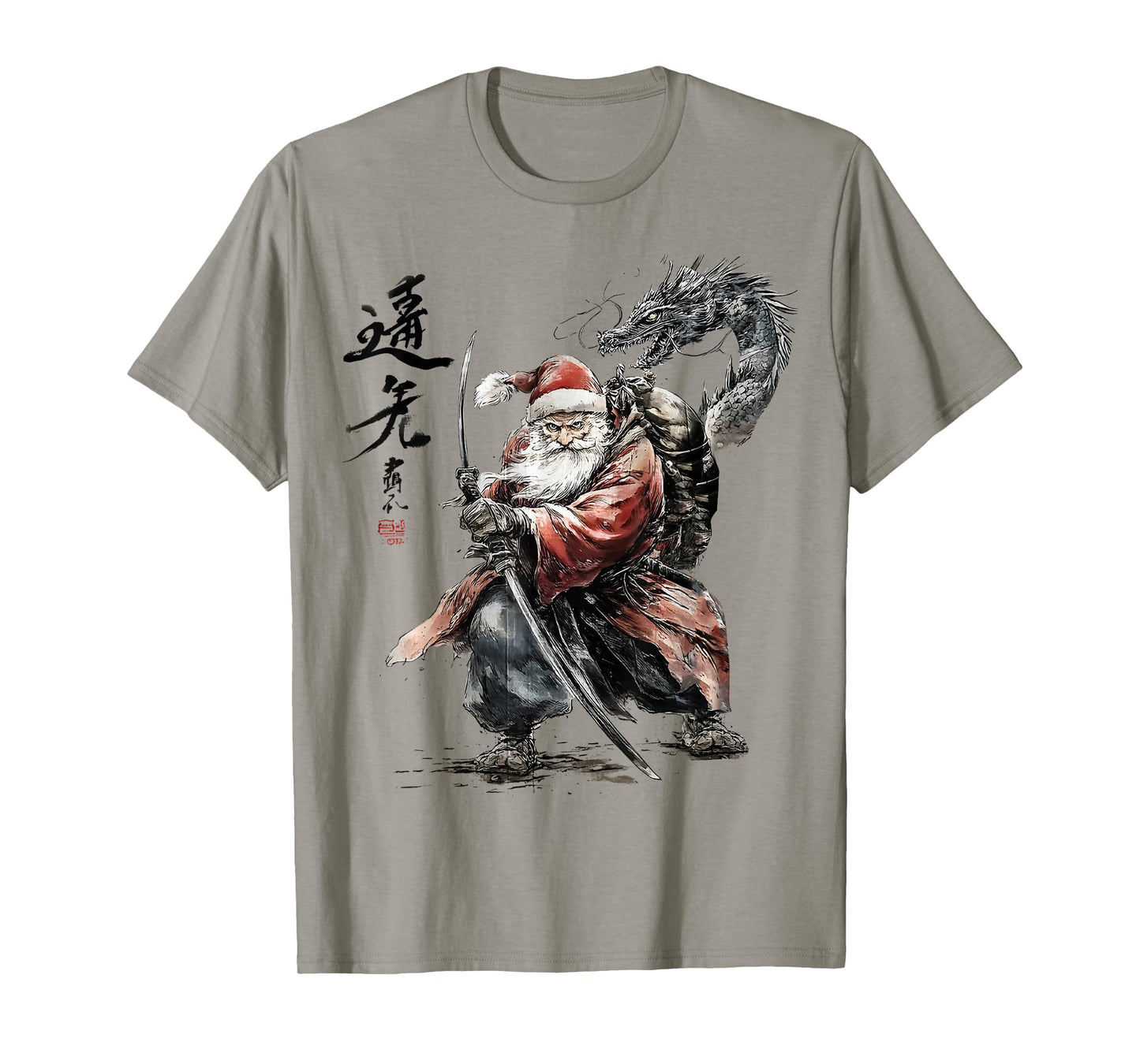 Men's Fighting Dragon and Santa Claus Art Print T-Shirt