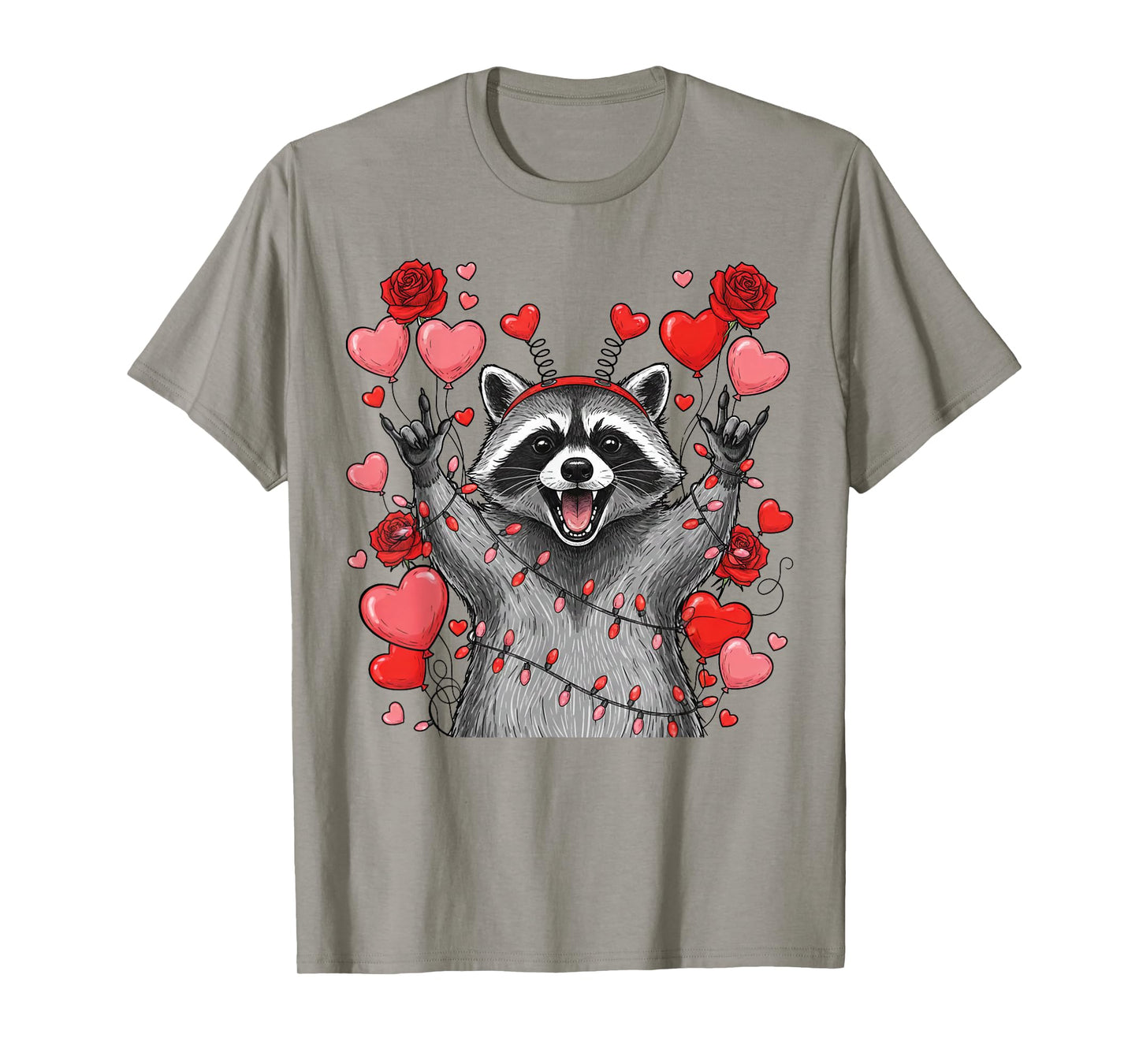 Rock On Hand Sign Racoon Meme Funny Valentines T-Shirt