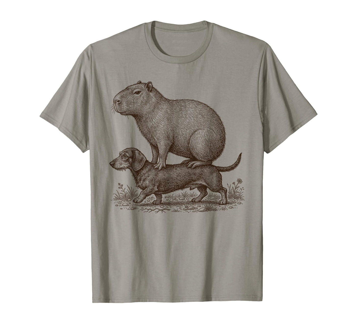 Funny Vintage Capybara Riding Wiener Dachshund Dog Lover T-Shirt