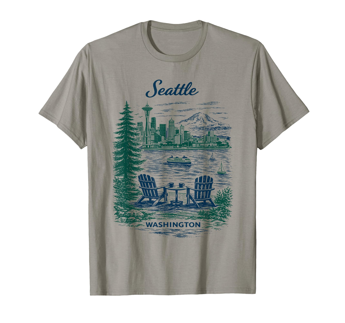 Seattle Vintage Travel Scenic Illustration T-Shirt