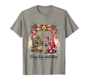 Vintage Every Knee Shall Bow Santa Clause Religious Xmas T-Shirt