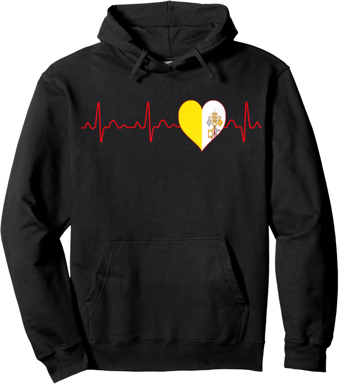 Vatican City Flag Heartbeat EKG Patriotic National Souvenir Hoodie - Hoodie | Black