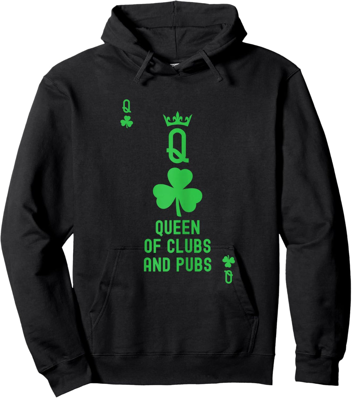 Queen of Clubs and Pubs. Playing Card T Queen of Clubs White Hoodie - Hoodie | Black