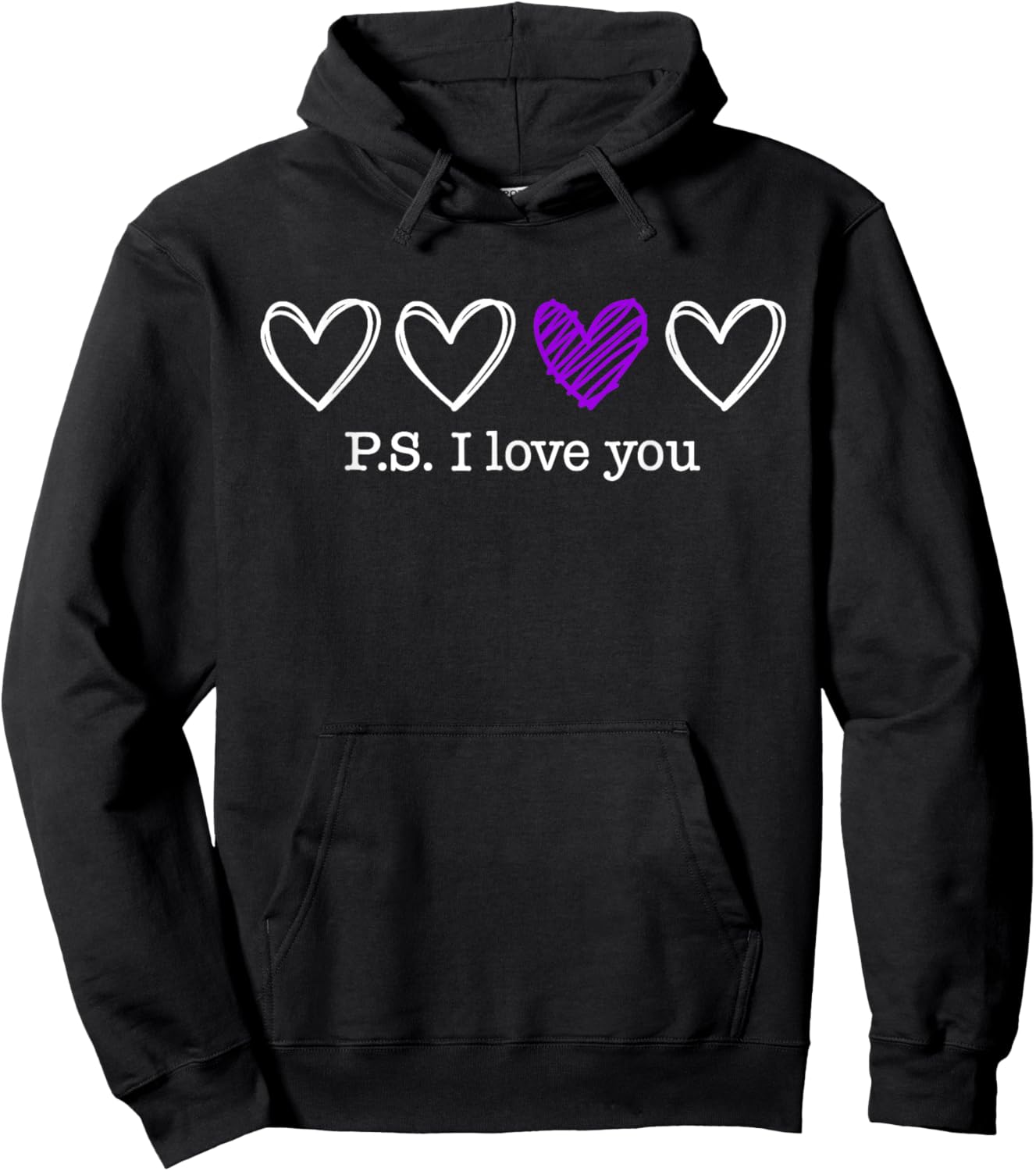 PS I Love You Day Valentine's Day Purple Heart Women Men Kid Hoodie - Hoodie | Black