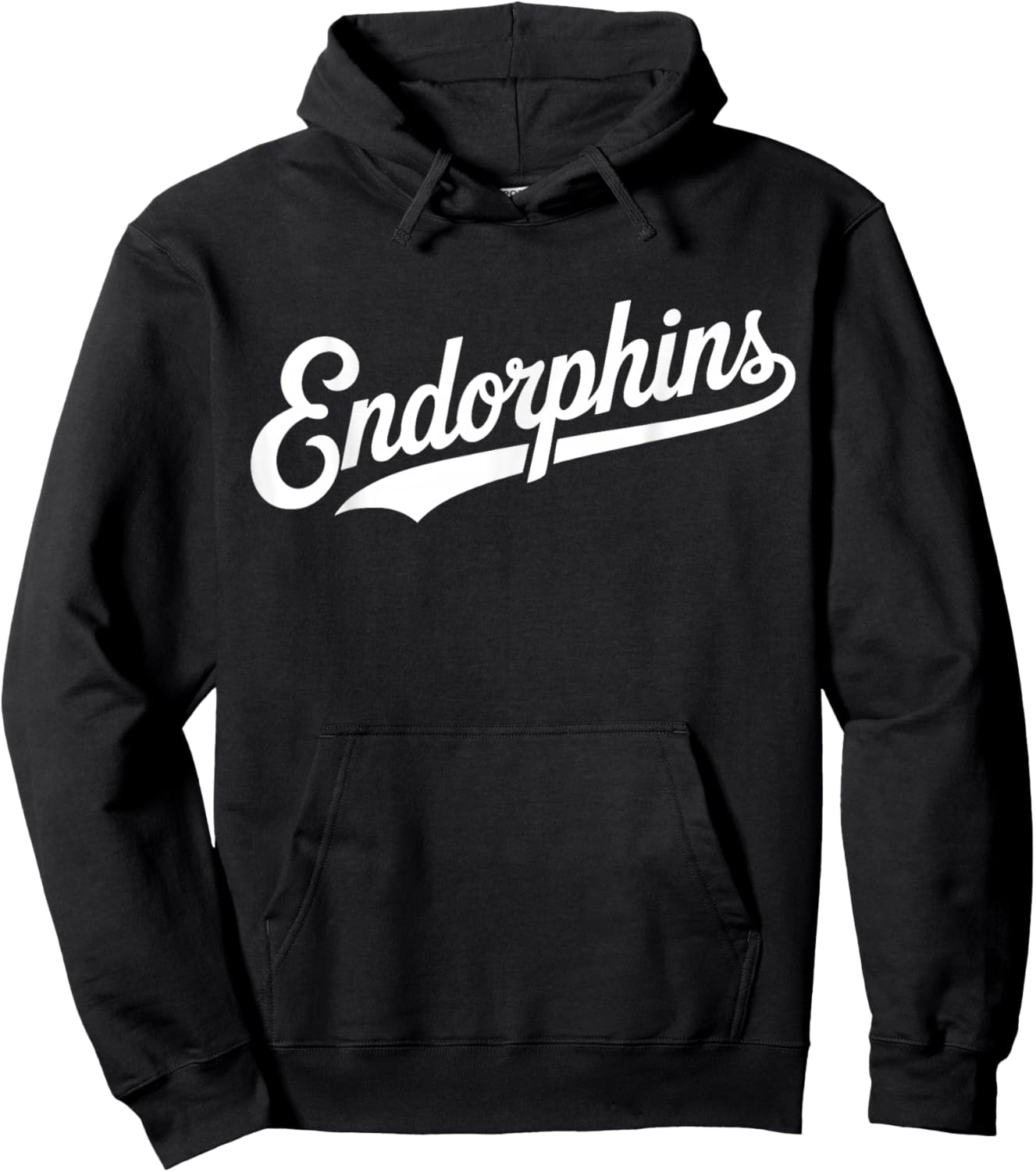 The Word Endorphins | Swoosh Script Retro Baseball Aesthetic Hoodie - Hoodie | Black