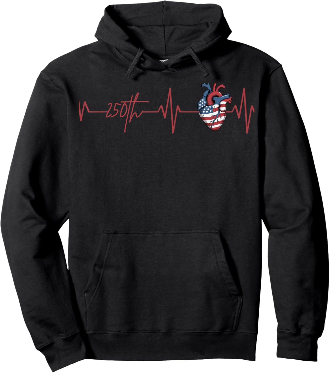 Heartbeat 250th Celebration American Flag Design Hoodie - Hoodie | Black