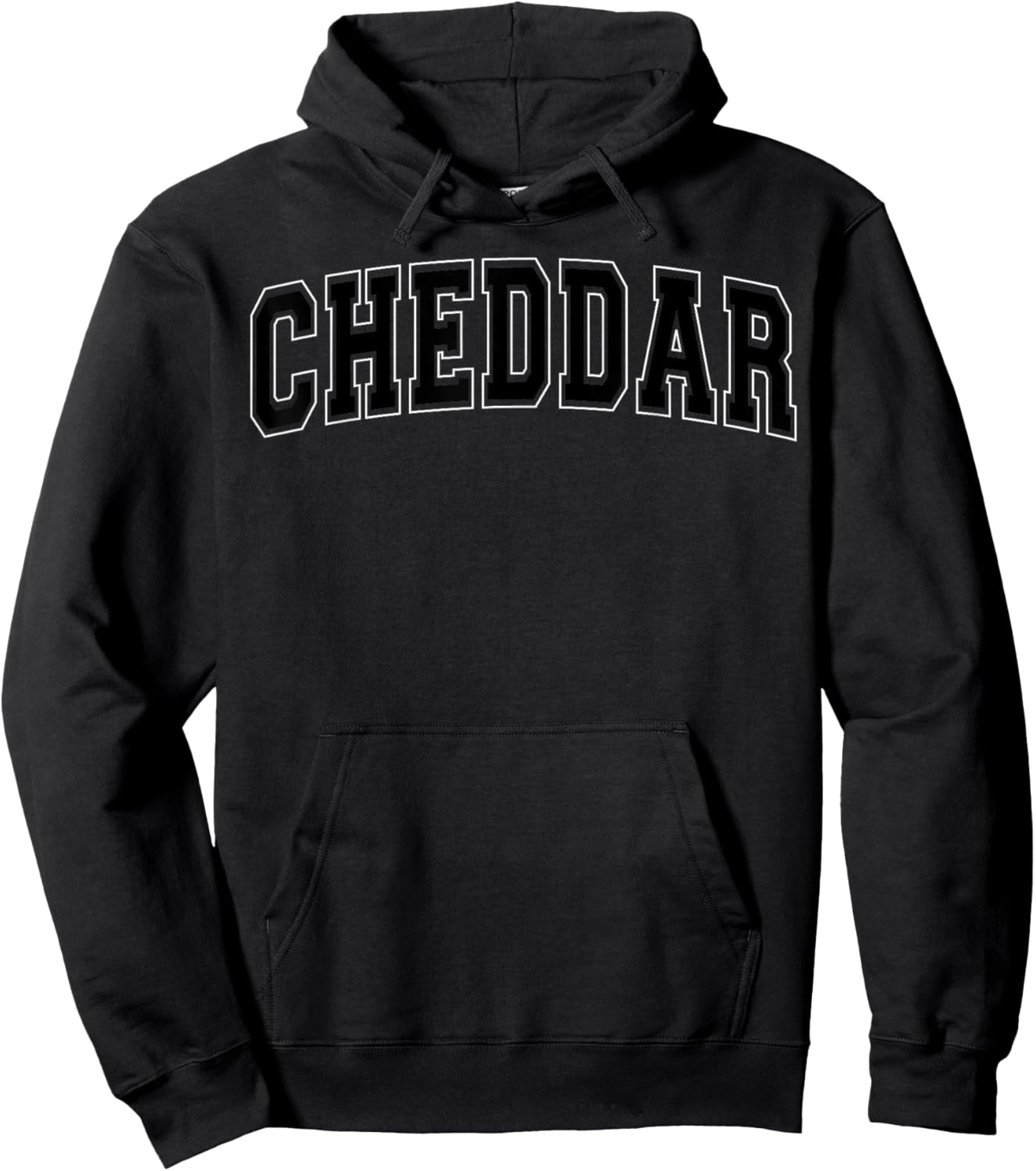 Cheddar Varsity Arched Letters Funny Cheese Hoodie - Hoodie | Black