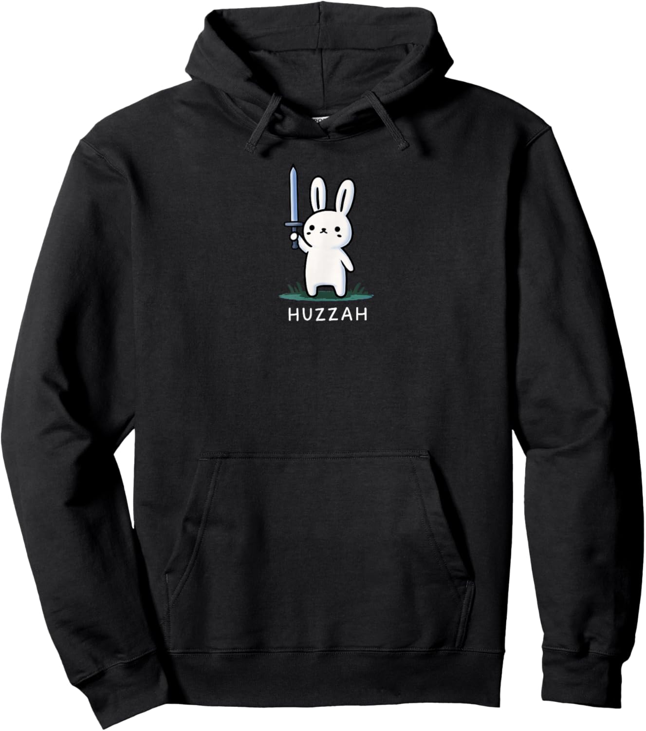 Huzzah Bunny Knight Funny Sword Meme Quote Animal Design Hoodie - Hoodie | Black
