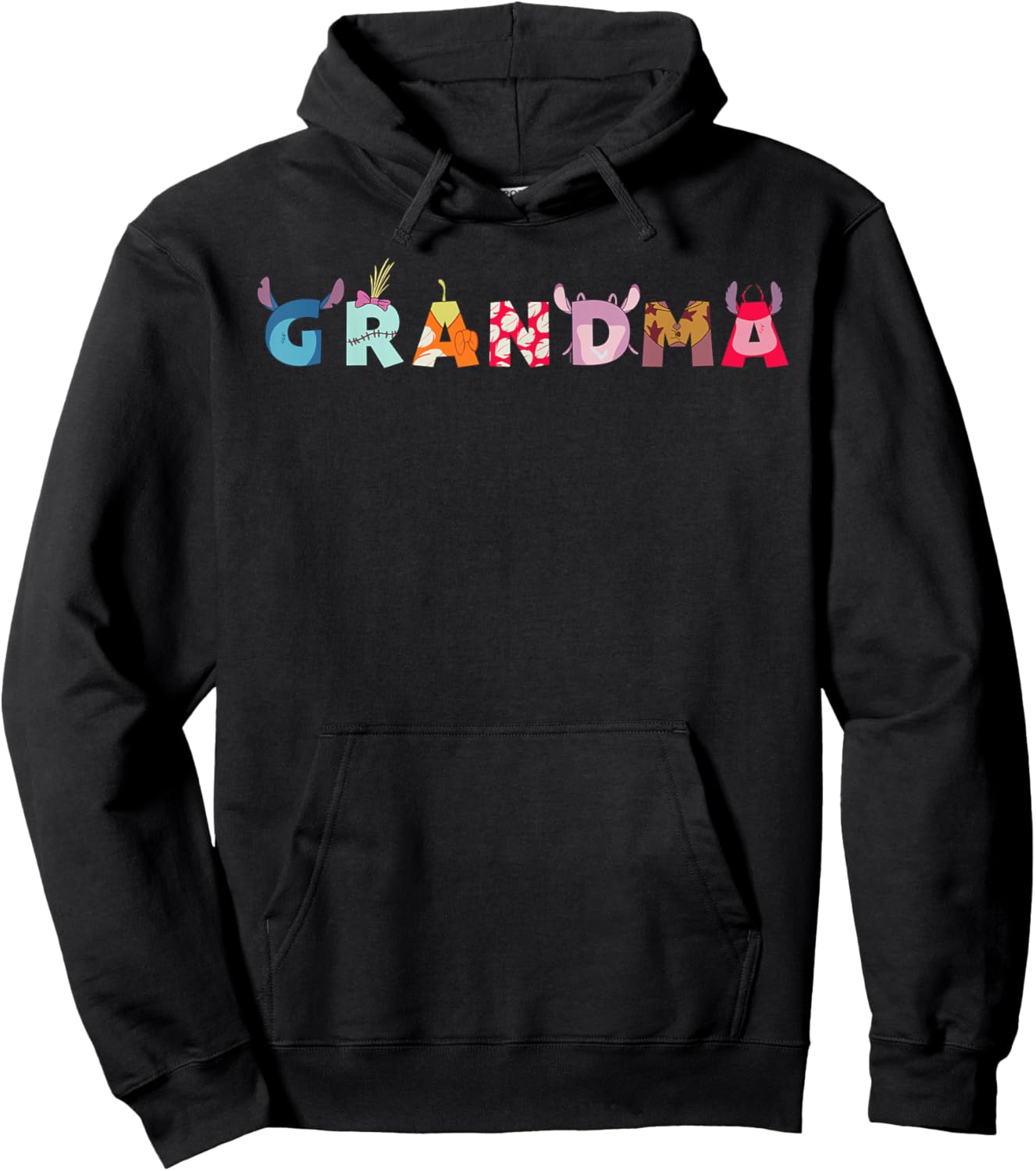 Disney Lilo & Stitch Letters Grandma Birthday Family Trip Hoodie - Hoodie | Black