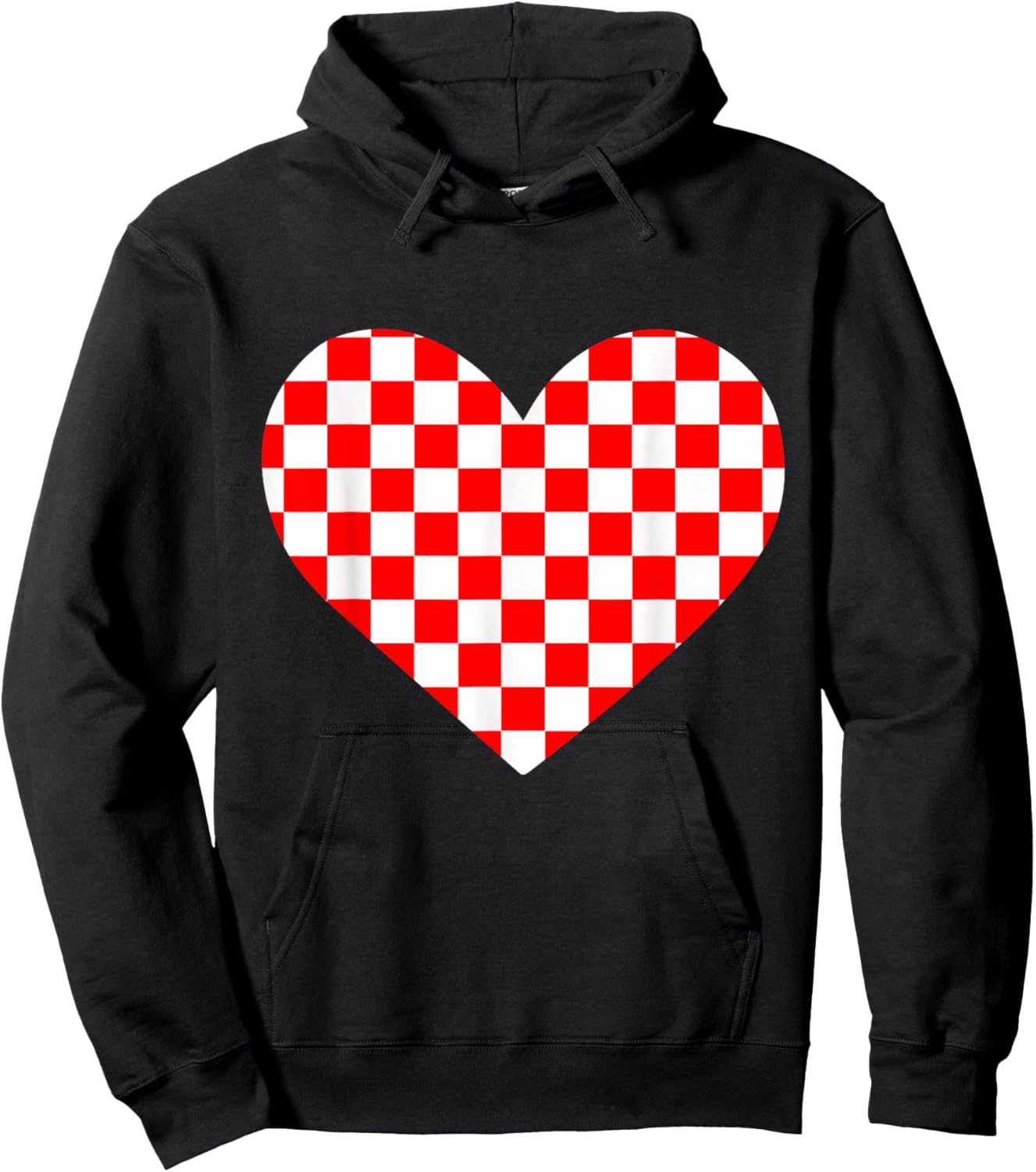 Girls Valentines Heart Silhouette Checkerboard Retro Hoodie - Hoodie | Black
