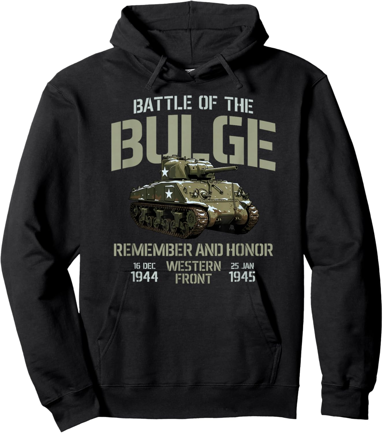 Battle of The Bulge Remember and Honor M4 Sherman Tank Hoodie - Hoodie | Black