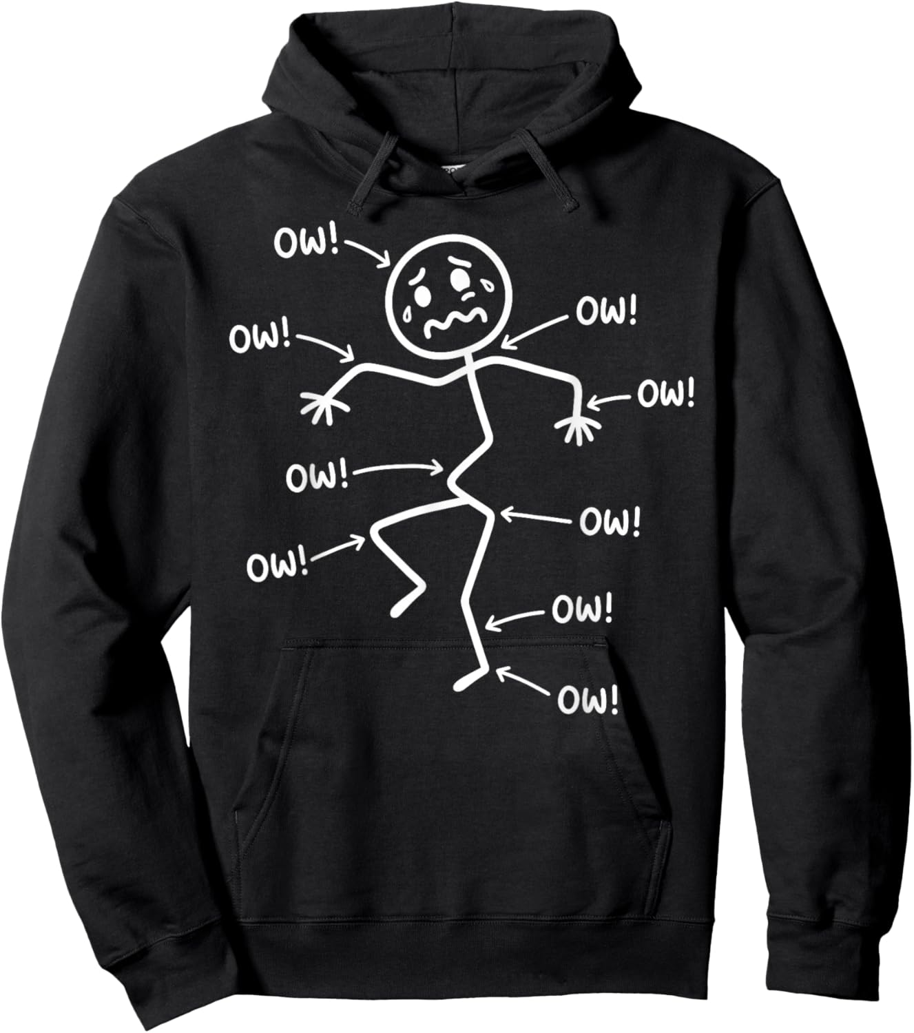 Funny Ow Ow Ow Ow Saying Body Pain Character Humor Sarcastic Hoodie - Hoodie | Black