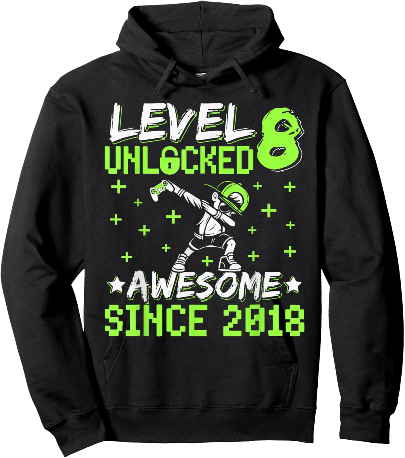 Level 8 Unlocked Awesome Since 2018 8th Birthday Gamer Boy Hoodie - Hoodie | Black