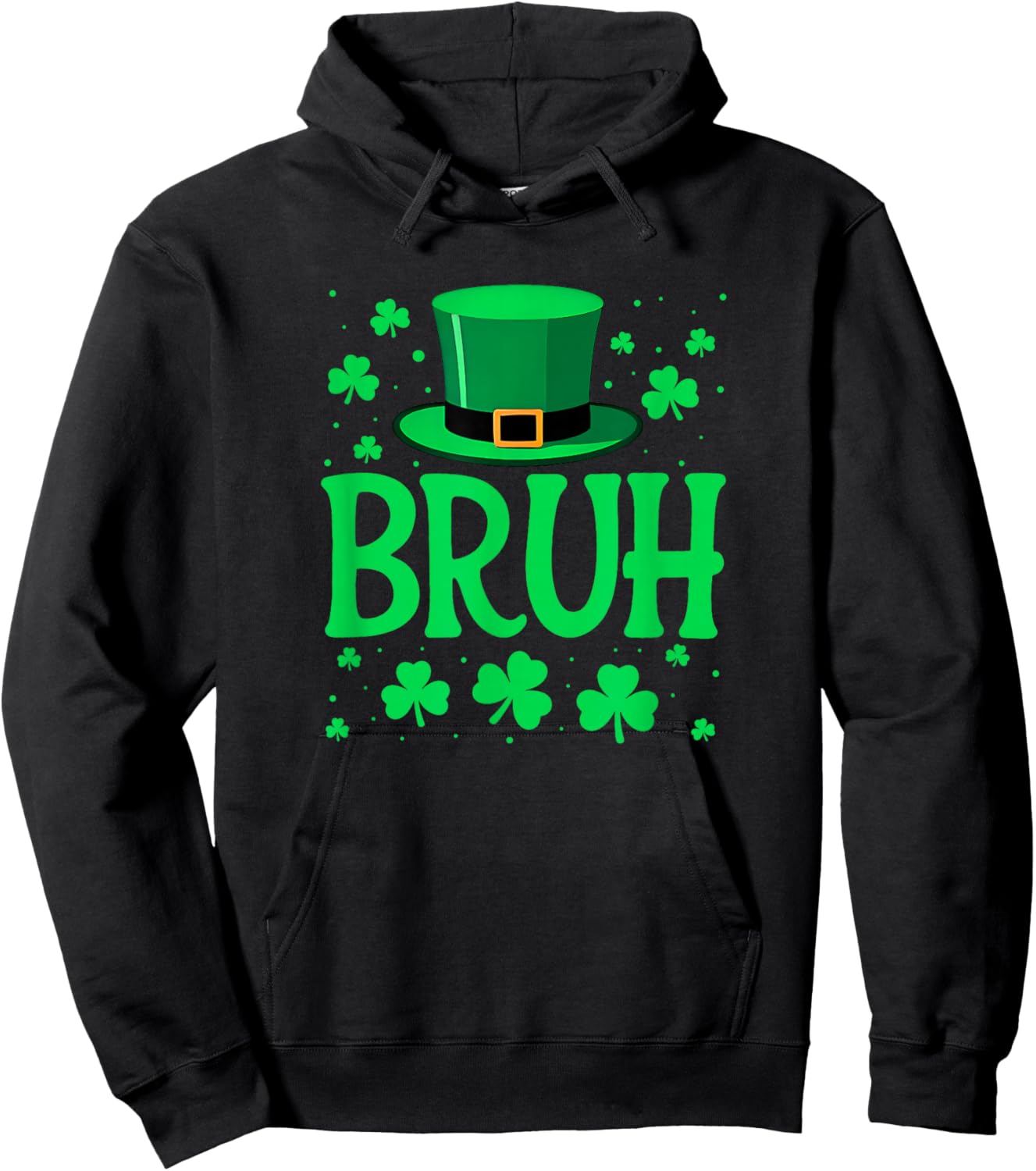 Bruh St Patricks Day Shamrock Saint Paddys Boys Teens Kids Hoodie - Hoodie | Black