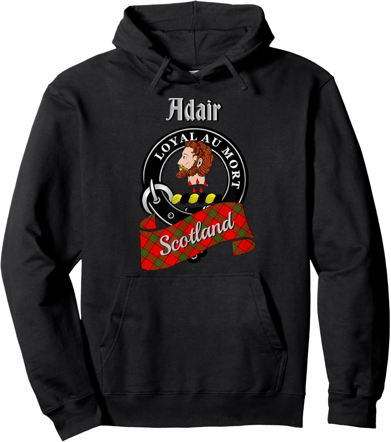 Adair Scottish Clan Badge & Tartan Hoodie - Hoodie | Black