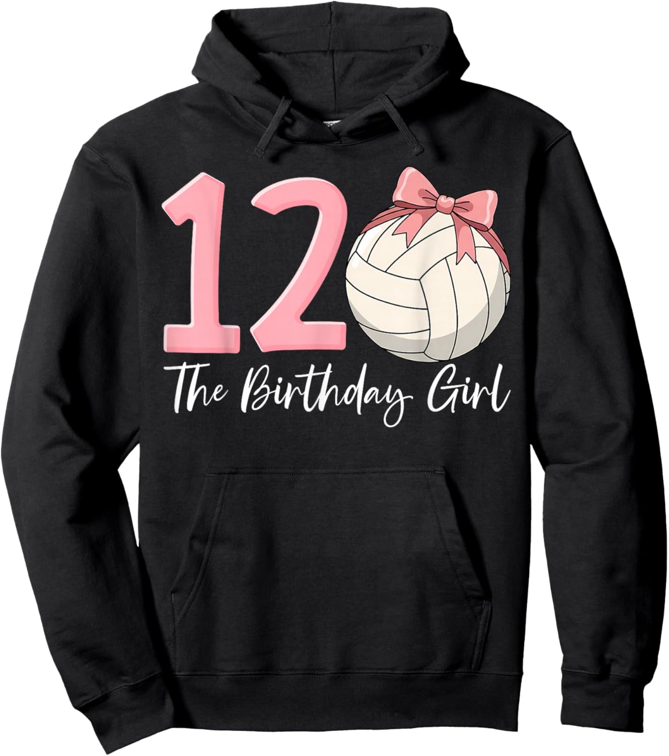 12th Birthday Girl Volleyball Ball Coquette Pink 12 Hoodie - Hoodie | Black