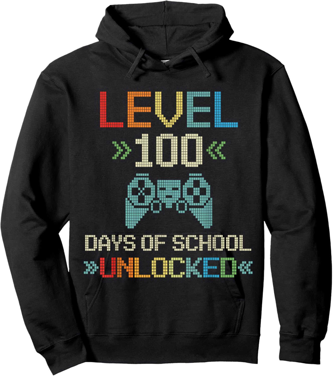 Level 100 Days Unlocked Kids Video Games Pixel Art for Gamer Hoodie - Hoodie | Black