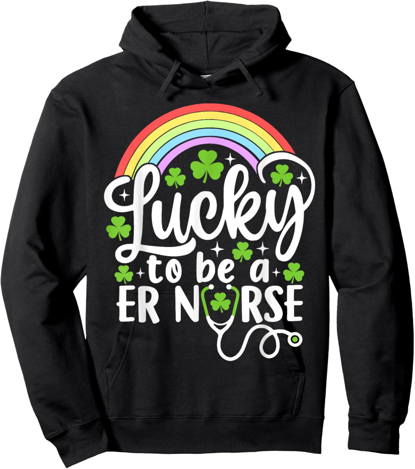 Lucky to Be A ER Nurse Funny St Patrick's Day Shamrocks Hoodie - Hoodie | Black