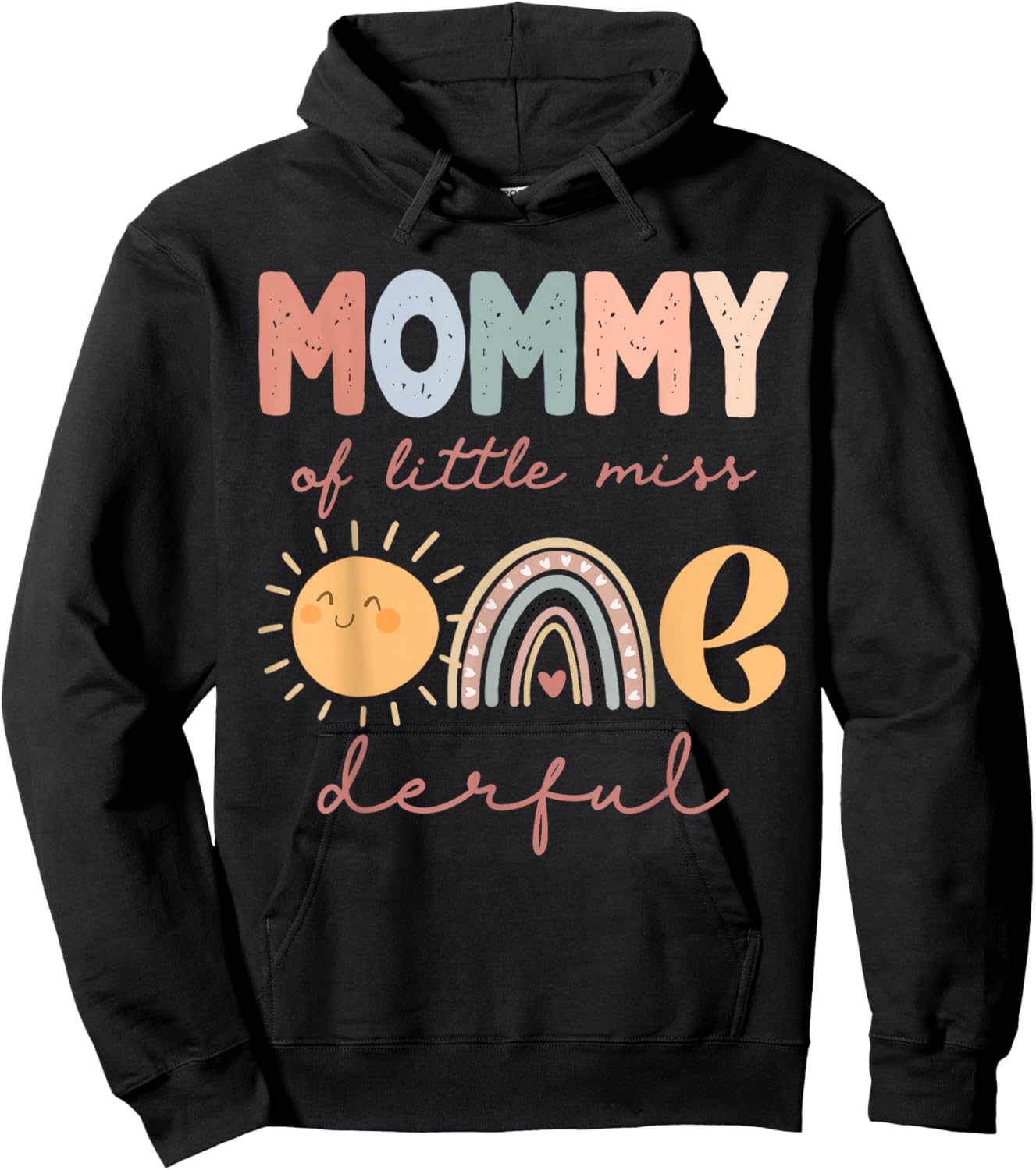 Mommy of Little Miss Onederful First Birthday Boho Rainbow Hoodie - Hoodie | Black