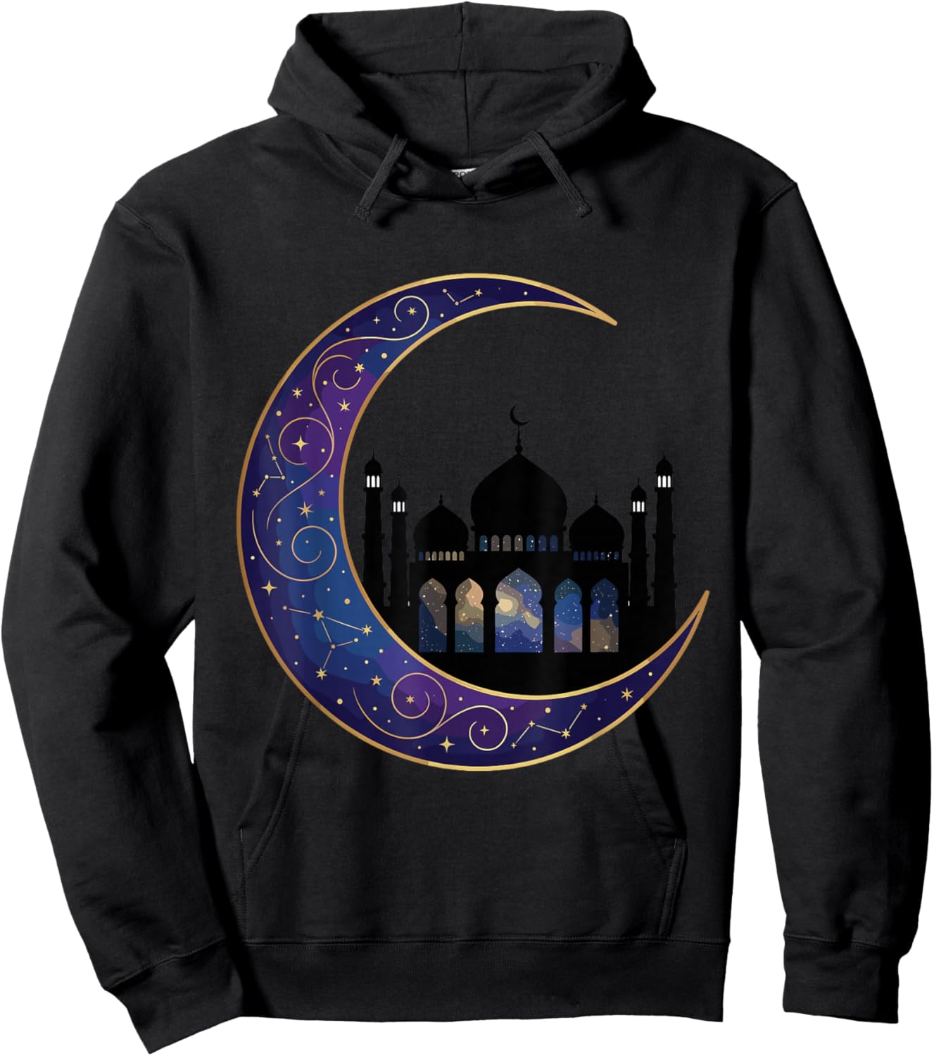 Crescent Moon with Islamic Mosque for Muslims and Ramadan Hoodie - Hoodie | Black